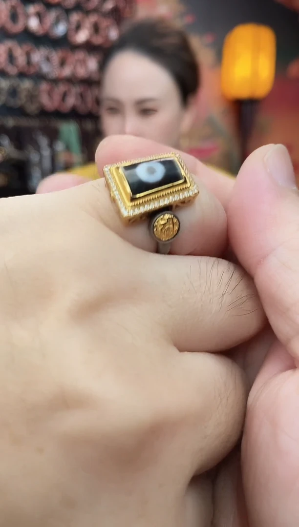 银S925镶嵌戒指玛瑙/玉髓一眼戒指