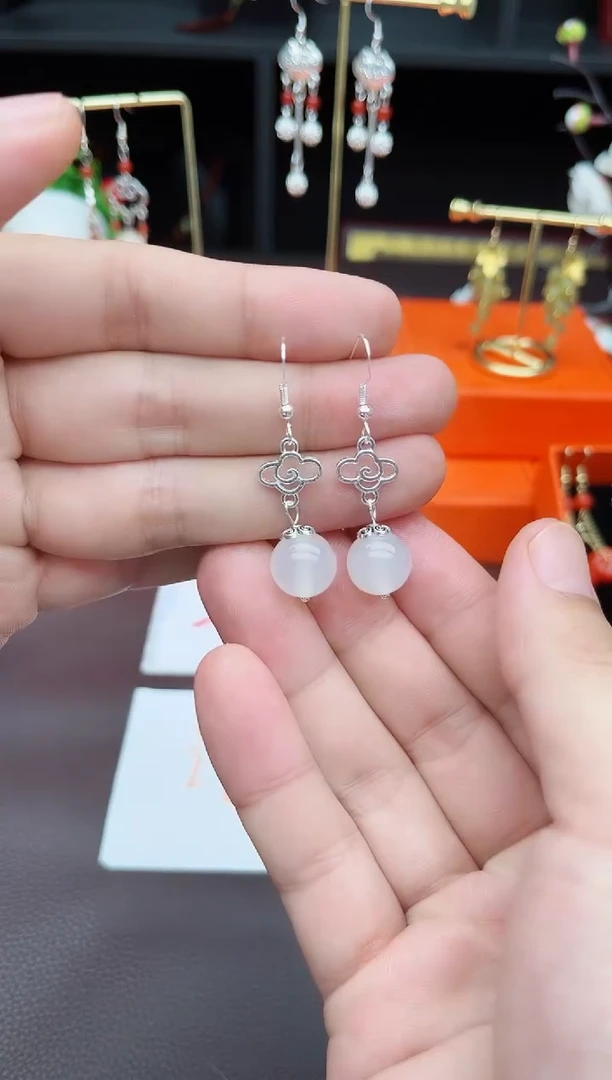 玛瑙/玉髓耳饰银S925镶嵌101000