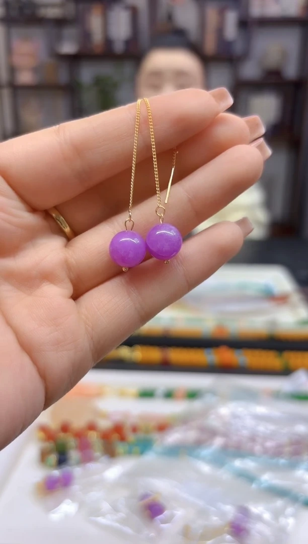 【闪购商品】翡翠耳饰银S925镀金镶嵌E499