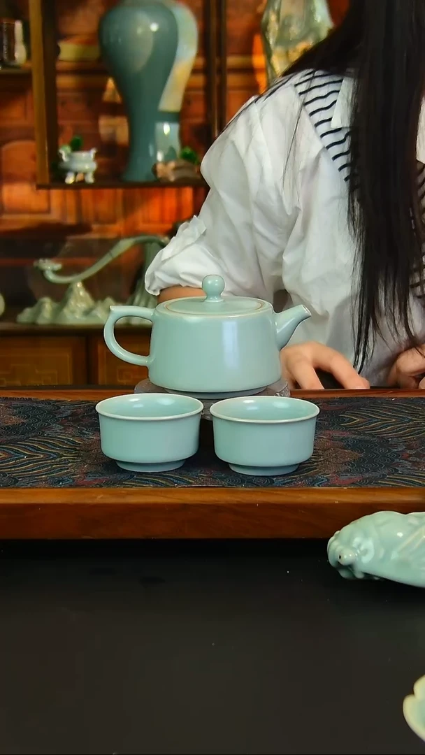 瓷片全手工仿古釉舍得壶+两杯，不完美