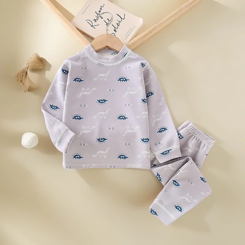 （320克)新款儿童羊毛蚕丝保暖秋衣秋裤长袖打底卡通校服神器套装