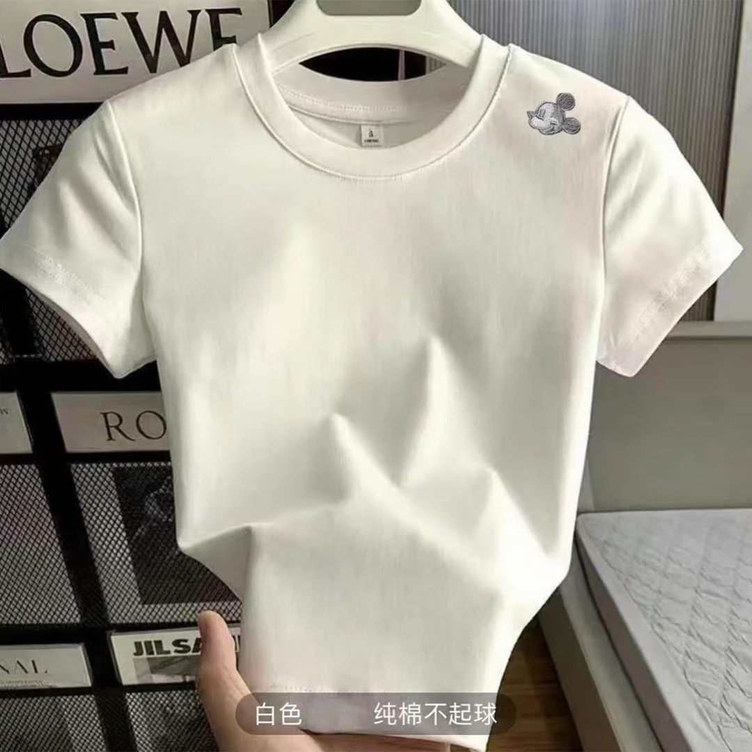 710《外贸欧货米奇》时尚女款夏季潮流百搭修身圆领短袖《刺绣米奇》