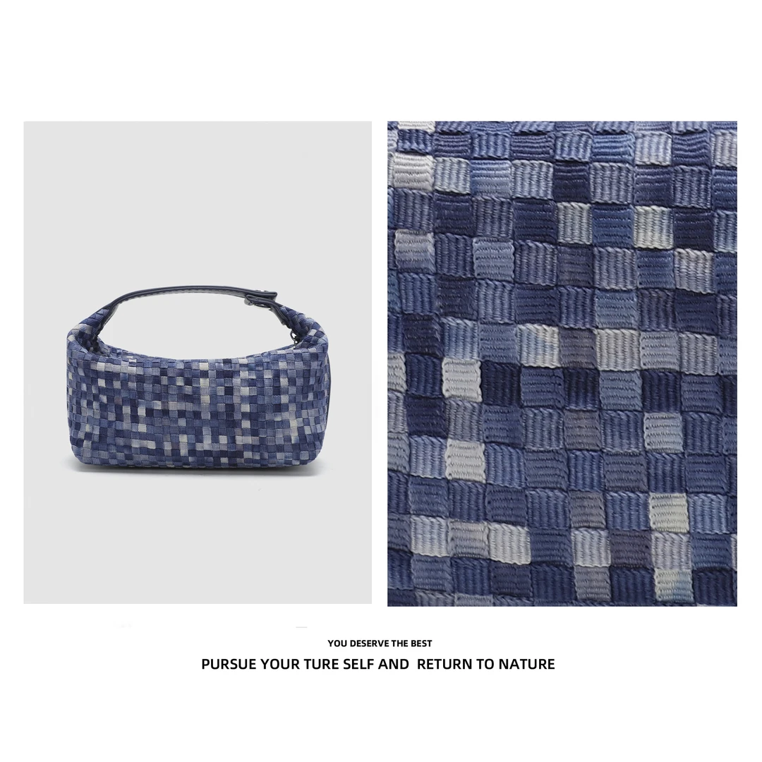 【婉婉甄选】百搭牛仔编织通用小众拉链斜挎女都市简约手提包B2464