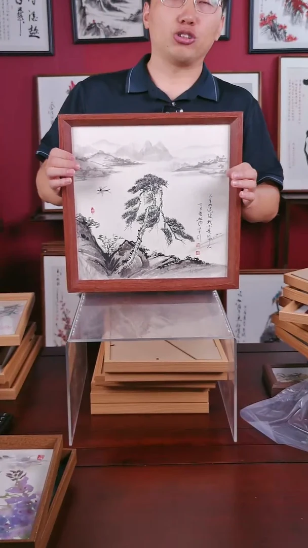 书法小舟手绘国画挂件33*33厘米