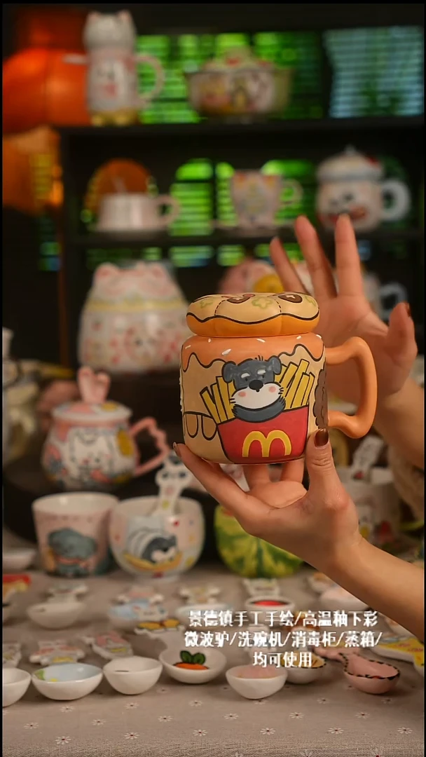 陶瓷无盖款景德镇高温釉下彩纯手绘创意瓷 默认微瑕 不退不换