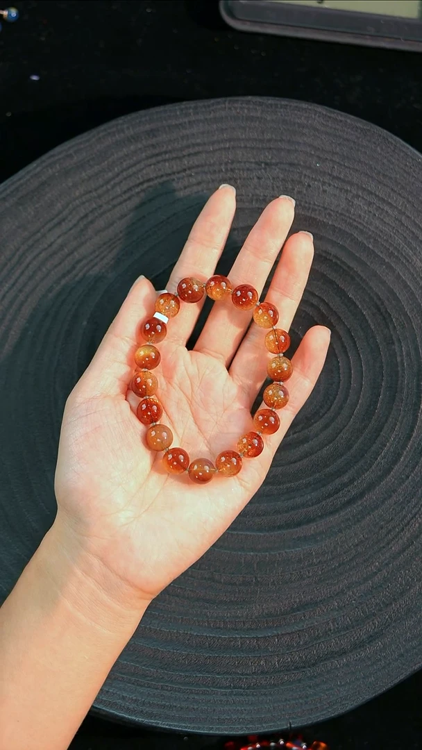 琥珀未镶嵌珠宝奇石9mm红蓝金沙手串
