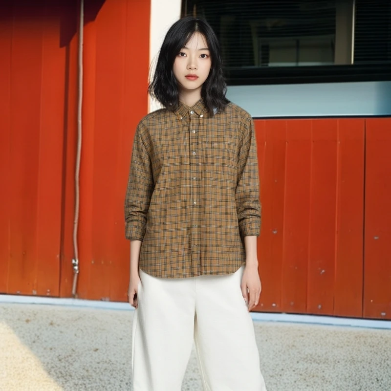 95新 BURBERRY/博柏利 /衬衫/经典格纹翻领长袖衬衫/S码/0001999