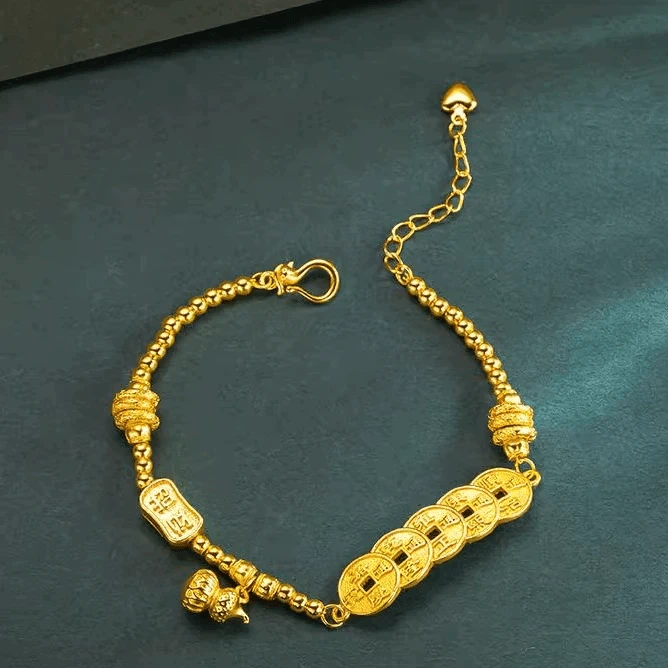 新款古法金色五帝钱招财纳福葫芦盘缠精美手链礼物款