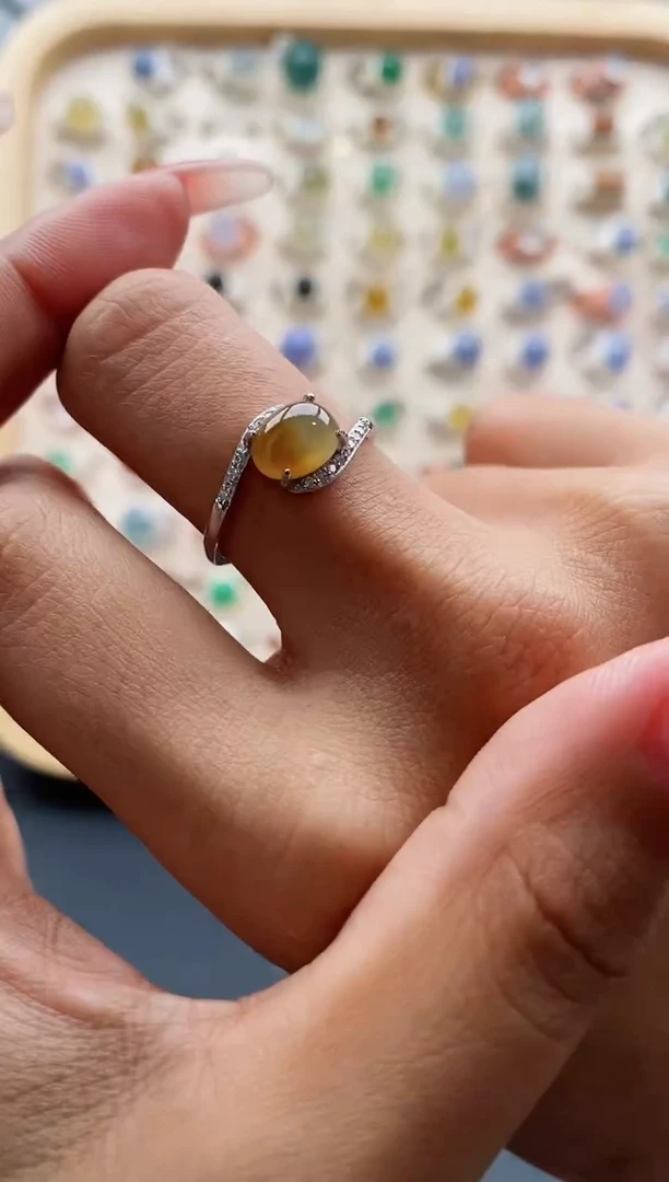 【闪购商品】翡翠戒指银S925镶嵌缅甸天然A货翡翠222 2-4