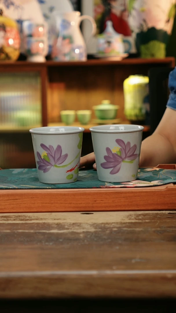 瓷片景德镇纯手工釉下彩精品茶具水杯