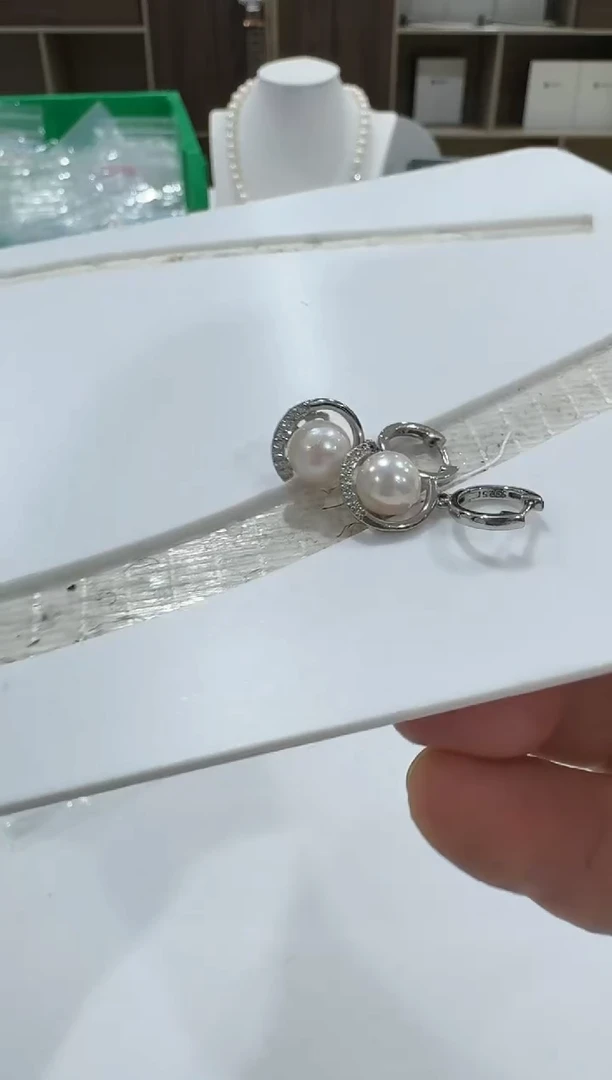 银S925镶嵌海水珍珠耳饰6mm