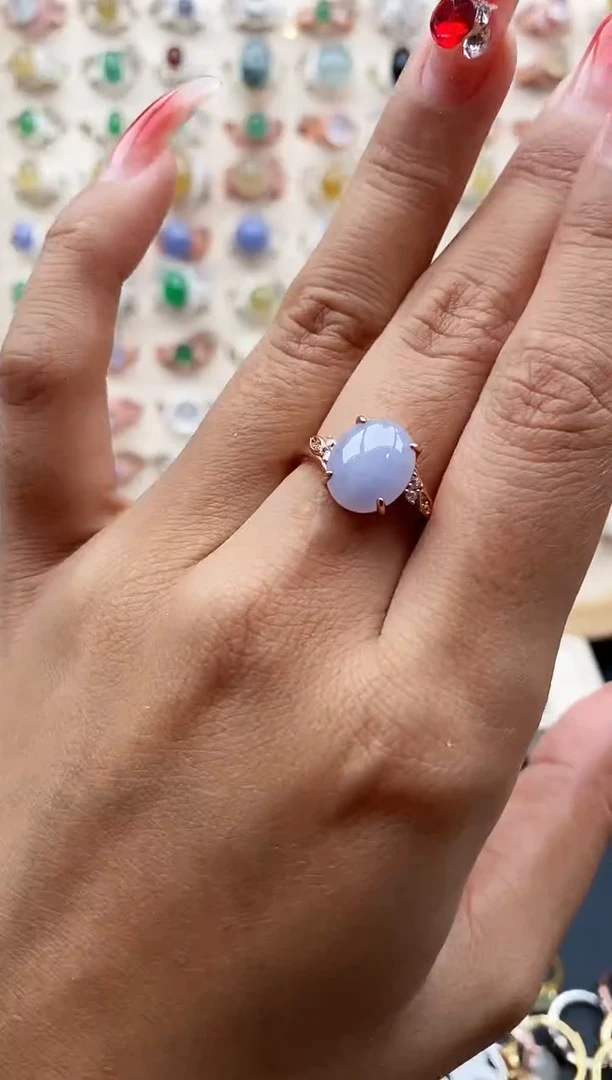 【闪购商品】翡翠戒指银S925镶嵌缅甸天然A货翡翠222  9+10