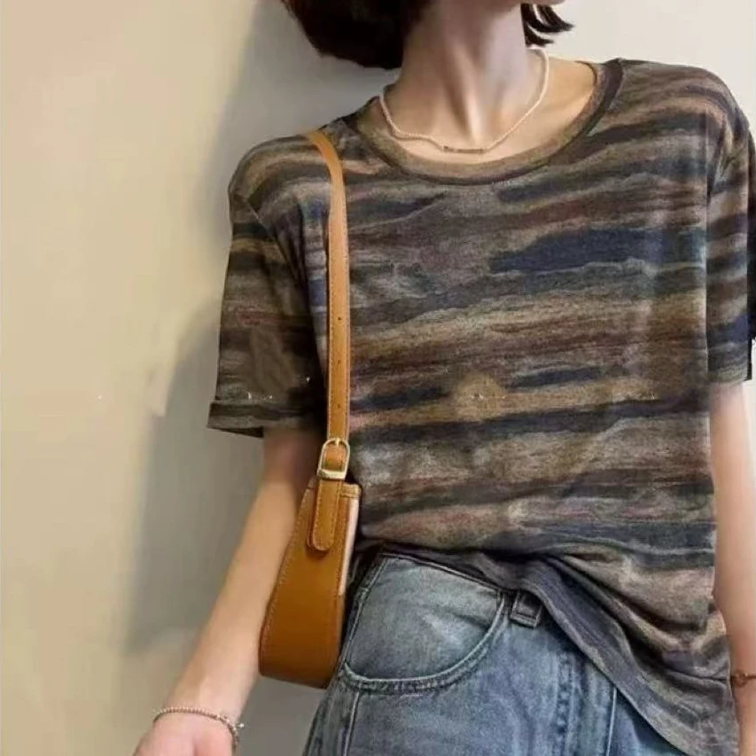 【锦衣服饰】5262韩系扎染条纹短袖T