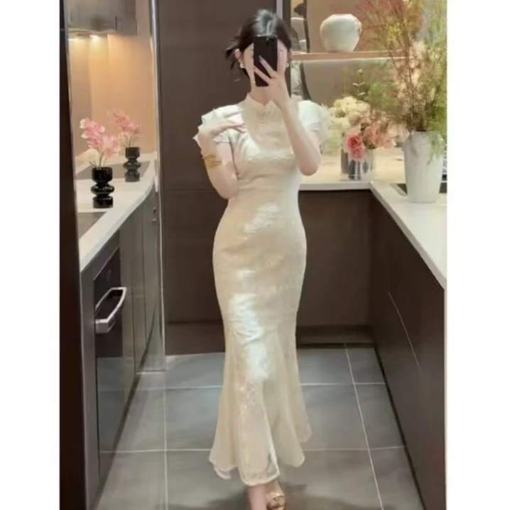 【圆圆】《云瑶》2025新款新中式蕾丝国风千金感连衣裙女装鱼尾裙2576