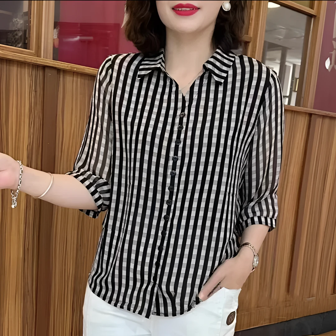 夏季七分袖女士气质衣服直播衬衫女装翻领时髦洋气宽松中袖小衫