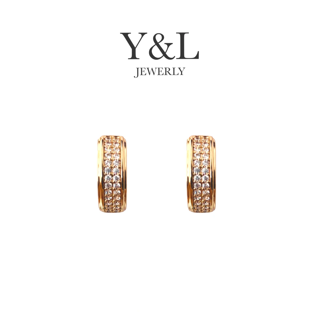 铜合金锆石耳饰 Y&L简约铜合金耳环 镀18K真金 高级时尚简约百搭