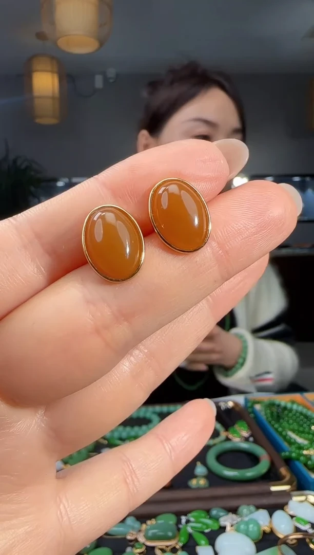 银S925镶嵌和田玉耳饰1