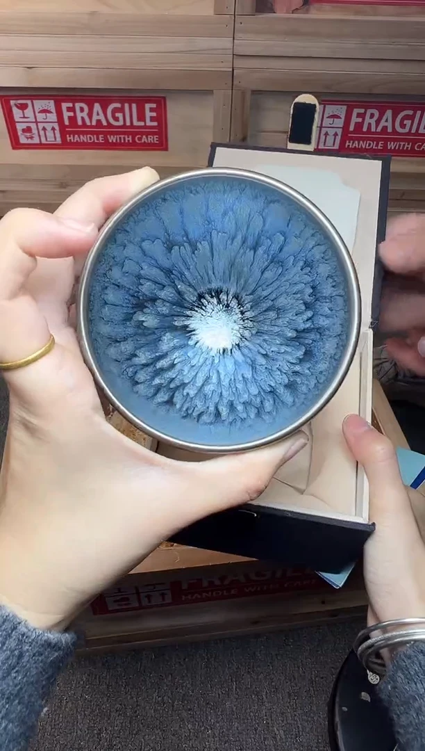 茶盏银蓝百花 建窑建盏主人杯