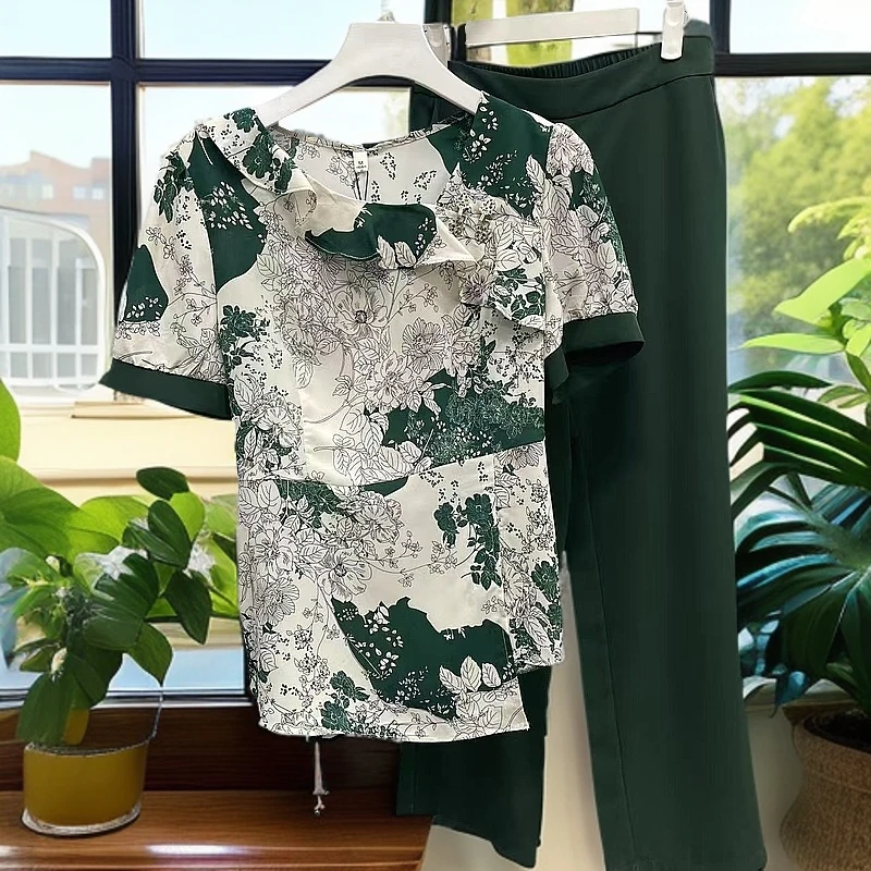 【A675】2025夏季短袖新款时尚洋气收腰显瘦高端气质套装百搭套裤