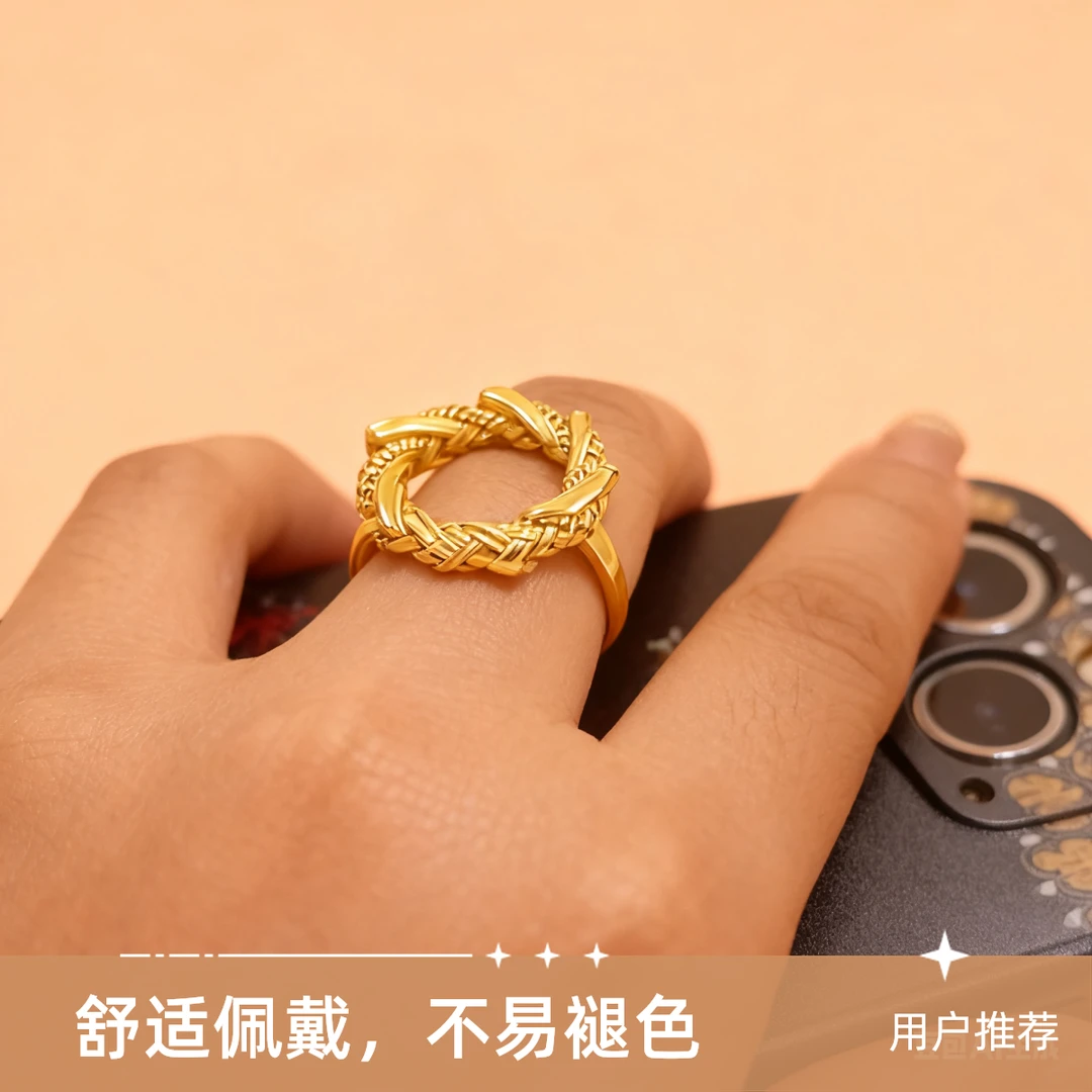 铜合金戒指 欧美风金色通用时尚手工قۇم ئالتۇن ئۆزگەرمەيدۇ