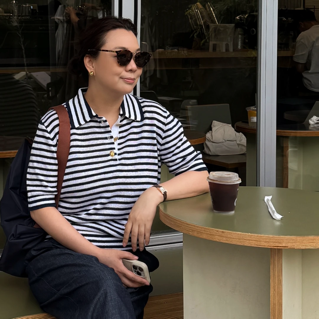 Ms.Qnn“海风”进口全亚麻蓝白条纹polo衫短袖针织上衣 39T1270 Q姐