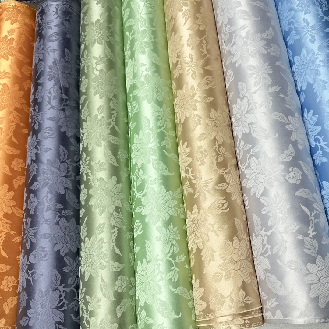 缠枝牡丹莲花佛手纹55宽桑蚕丝提花软缎汉服新中式睡衣衬衣马面