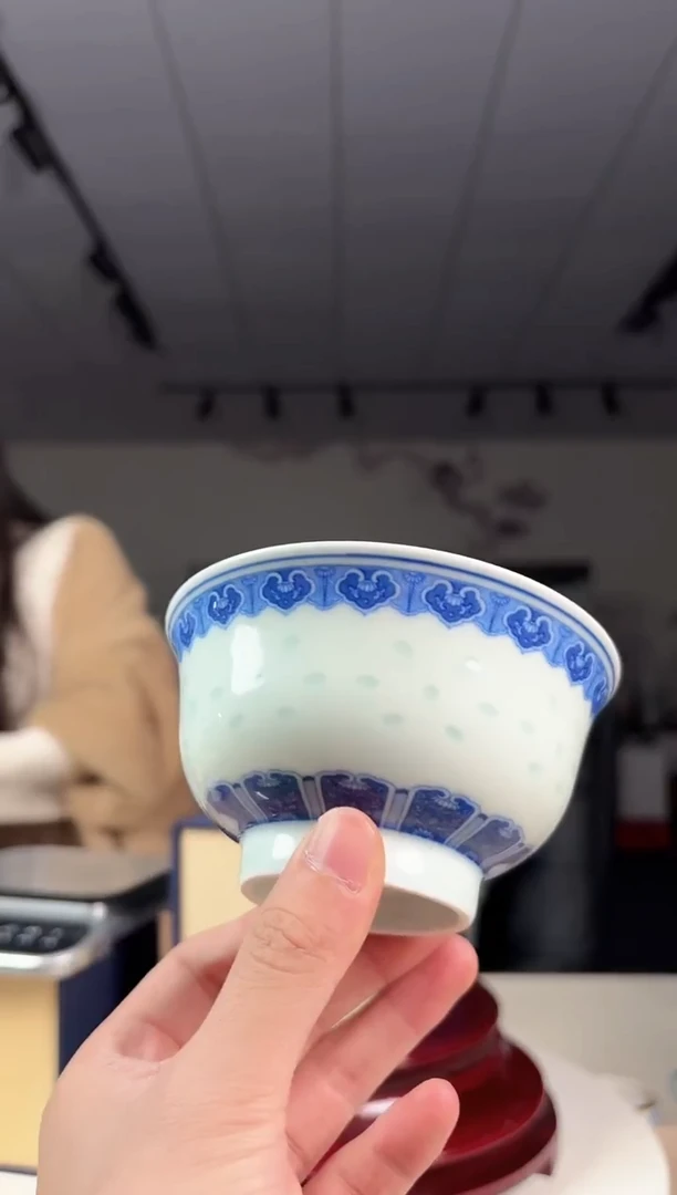 碗陶瓷绿稀4.5英寸青花玲珑碗+礼盒