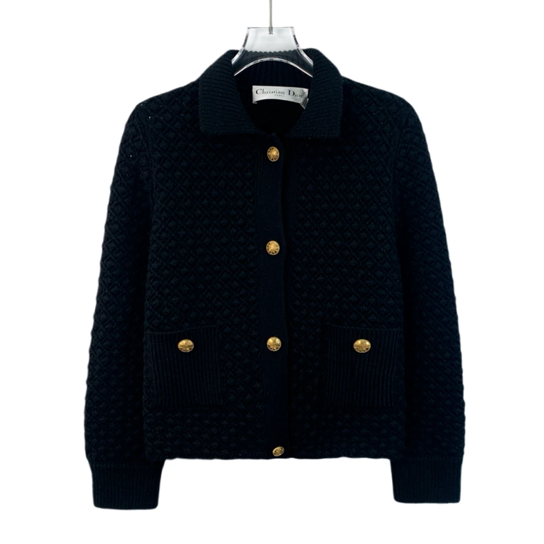 未使用 DIOR/迪奥 CW0469  黑色翻领长袖针织外套 36 XS码