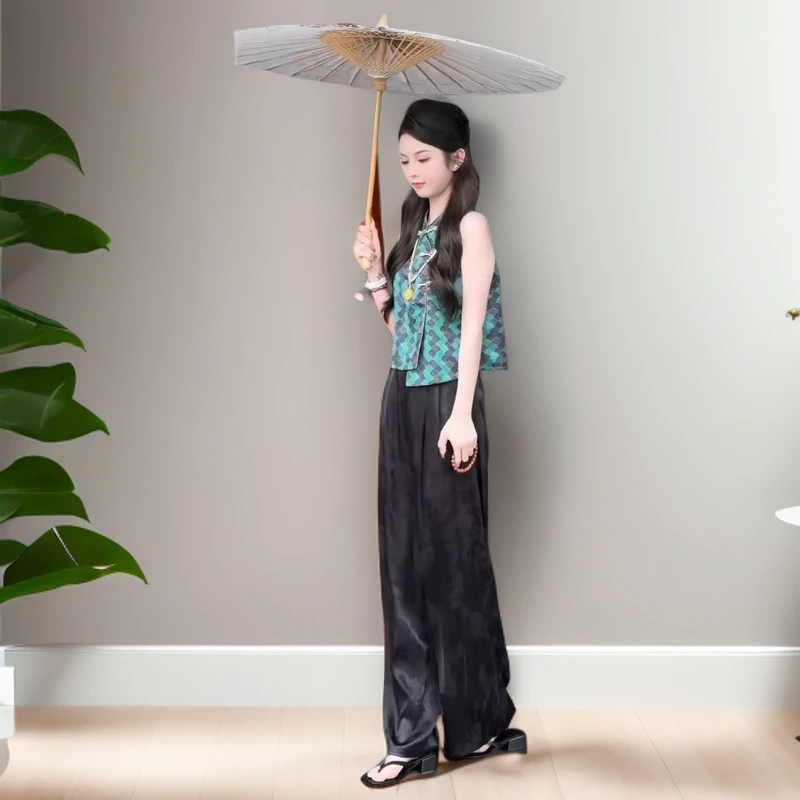 新中式复古提花无袖马甲女夏季新款气质减龄背心百搭洋气盘扣上衣