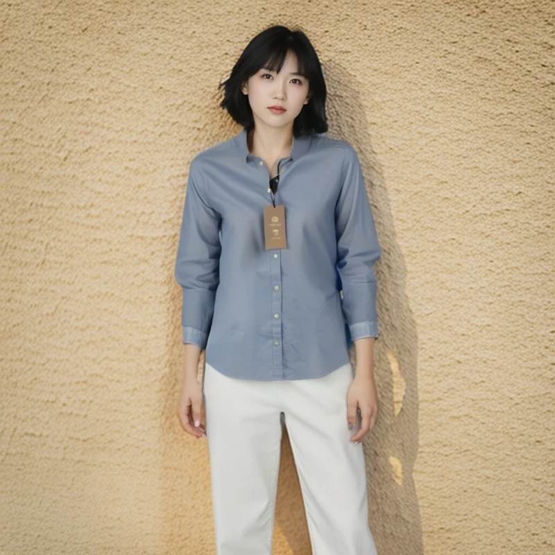 全新未使用 BURBERRY/博柏利 10014113格纹翻领男款衬衫 蓝色 M码