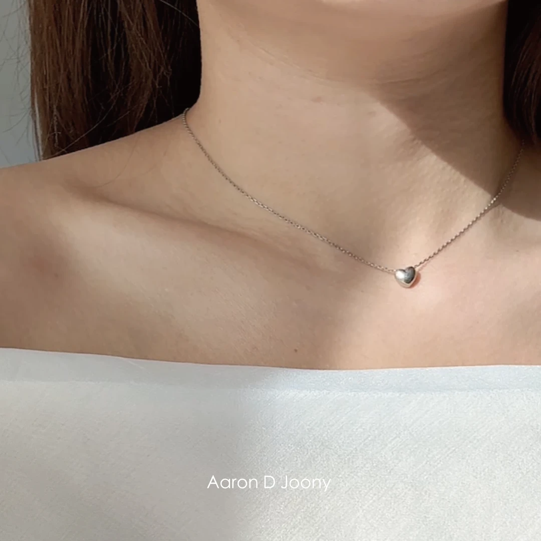 坠链均925银 艾伦柔心素光爱心项链纯银冷淡风气质简约银饰P63