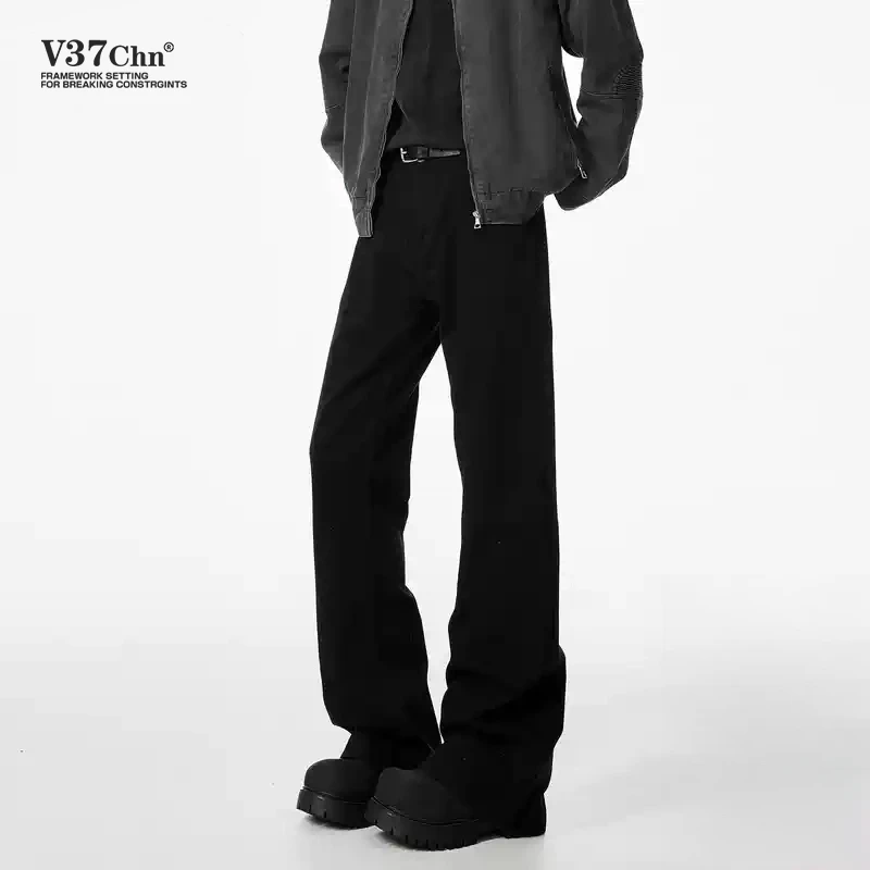 巴黎cleanfit黑色弯刀微喇弹力牛仔裤男2025春秋vibe美式修身裤子