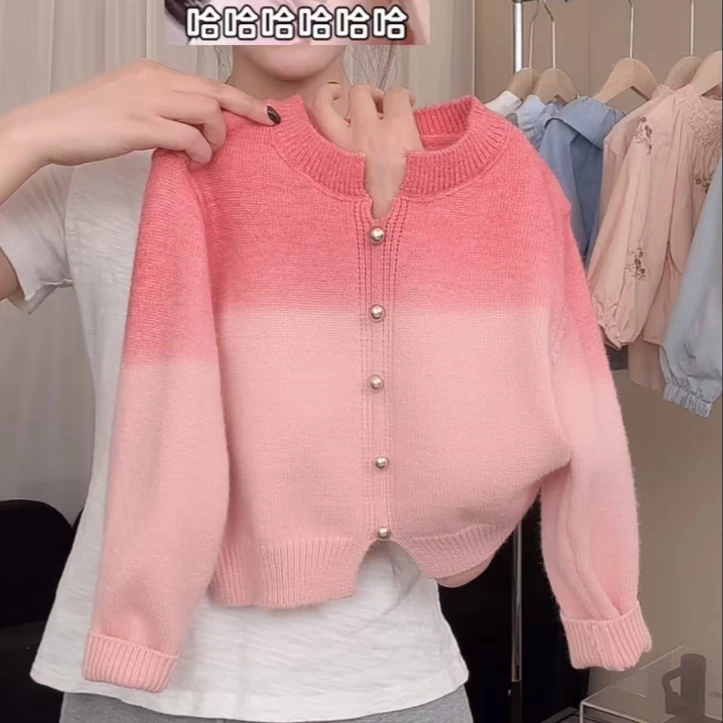 女童秋季新款针织开衫洋气女宝宝渐变色百搭时尚毛衣