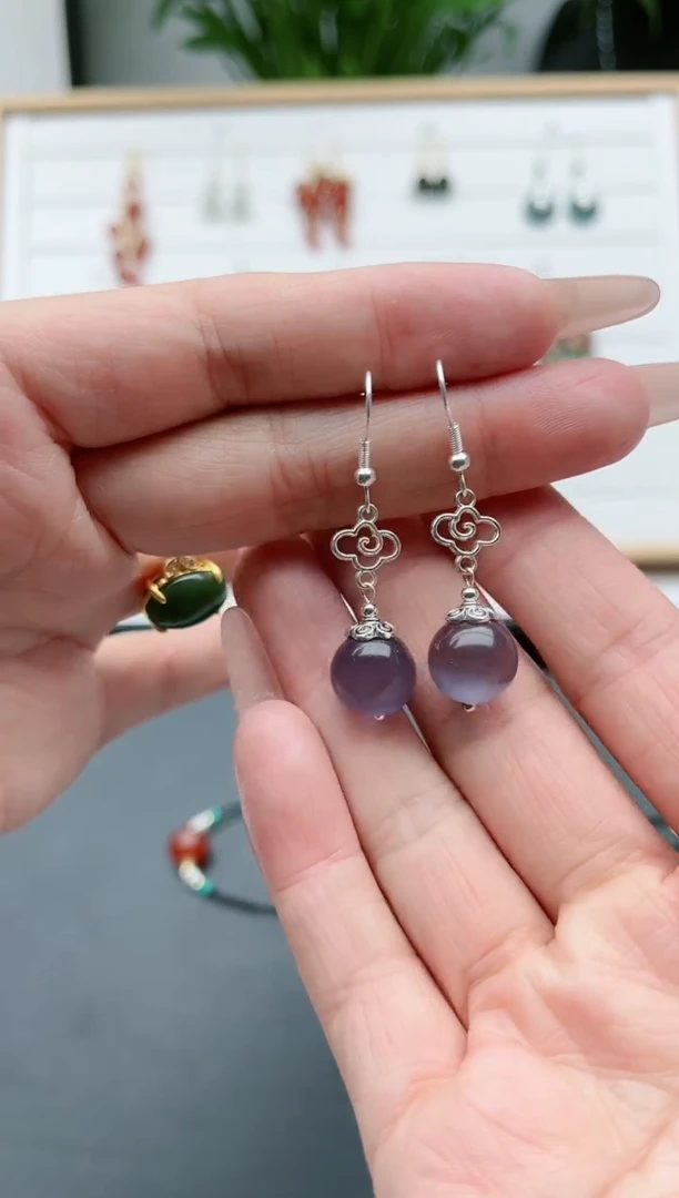 【闪购商品】石英质玉耳饰银S925镶嵌391