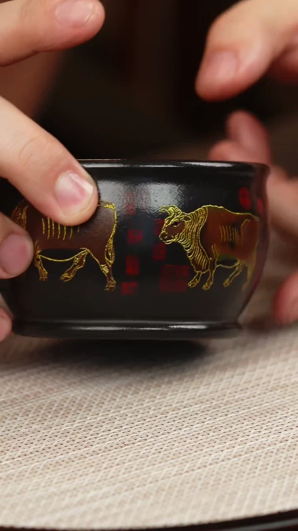 茶壶紫砂石黄五牛主人杯