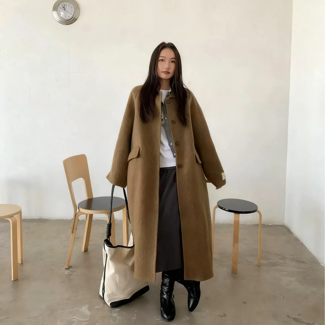 【商场品质】轻奢高级氛围感 通勤翻领长款气质毛呢大衣 MDS 718