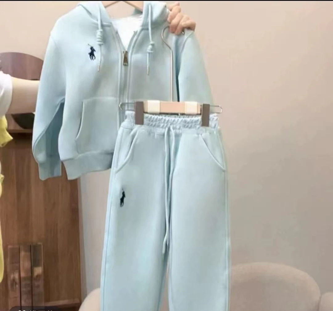 【现货】高货刺绣秋季男女童连帽卫衣卫裤套装