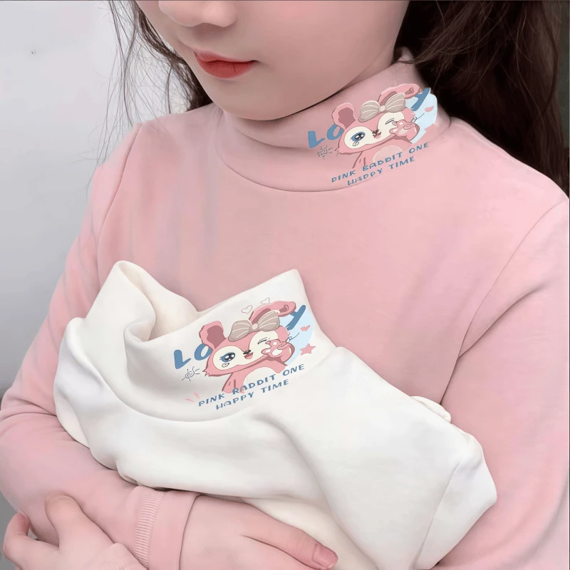 女童半高领长袖T恤秋衣冬装儿童衣服加厚内搭打底衫德绒保暖上衣