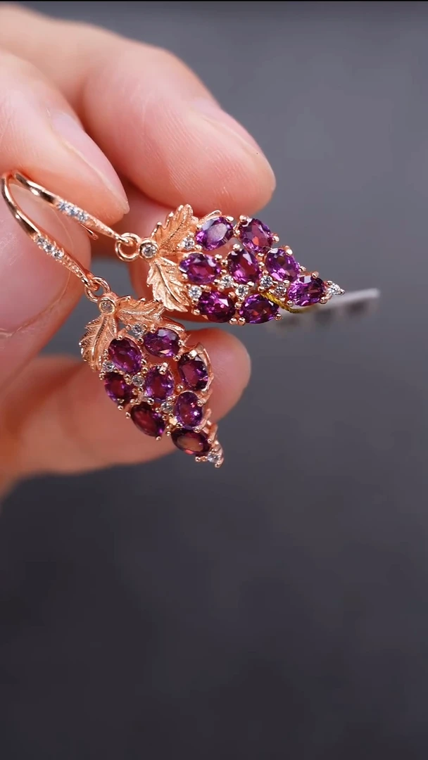 石榴石耳饰银S925镶嵌耳饰