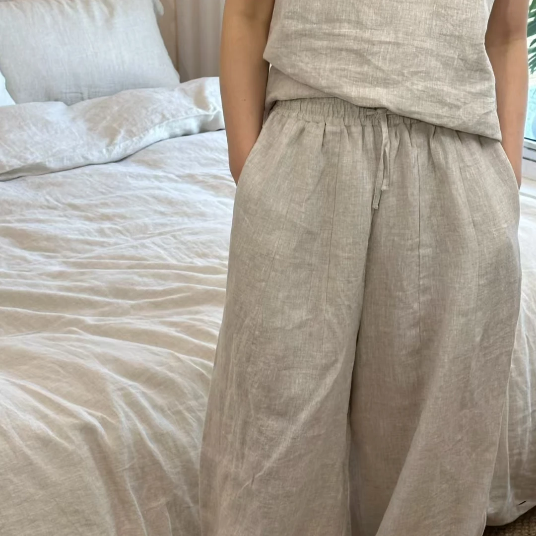 夏季汉麻微阔腿裤