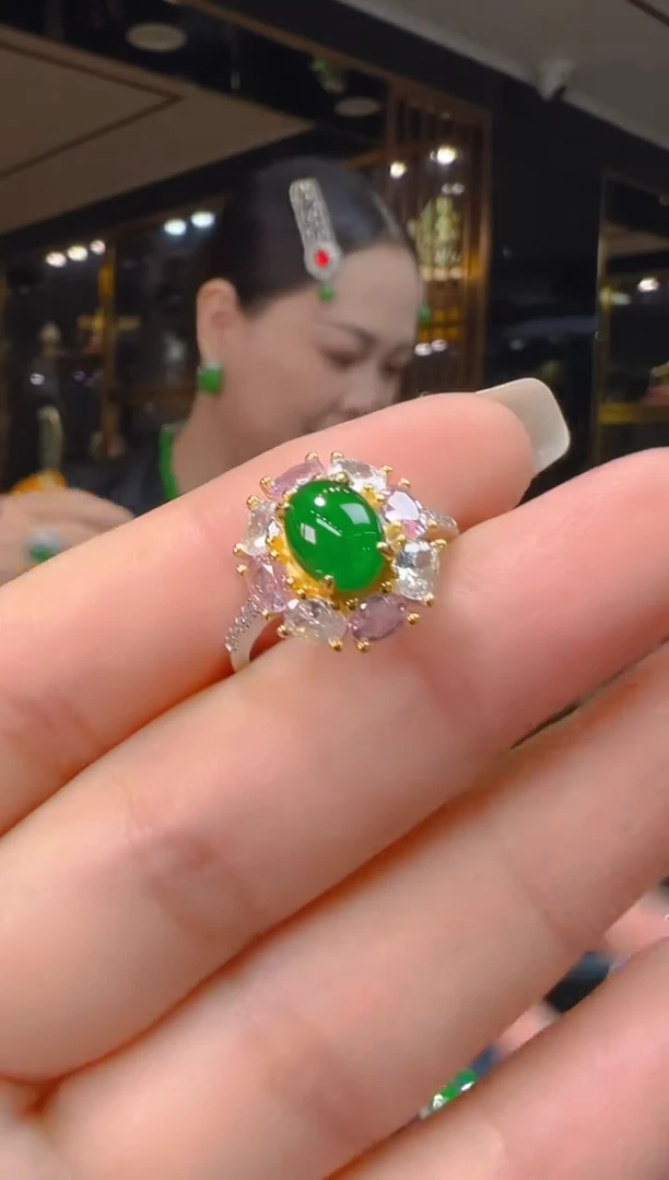 银S925镶嵌戒指翡翠001（多样性发其一）