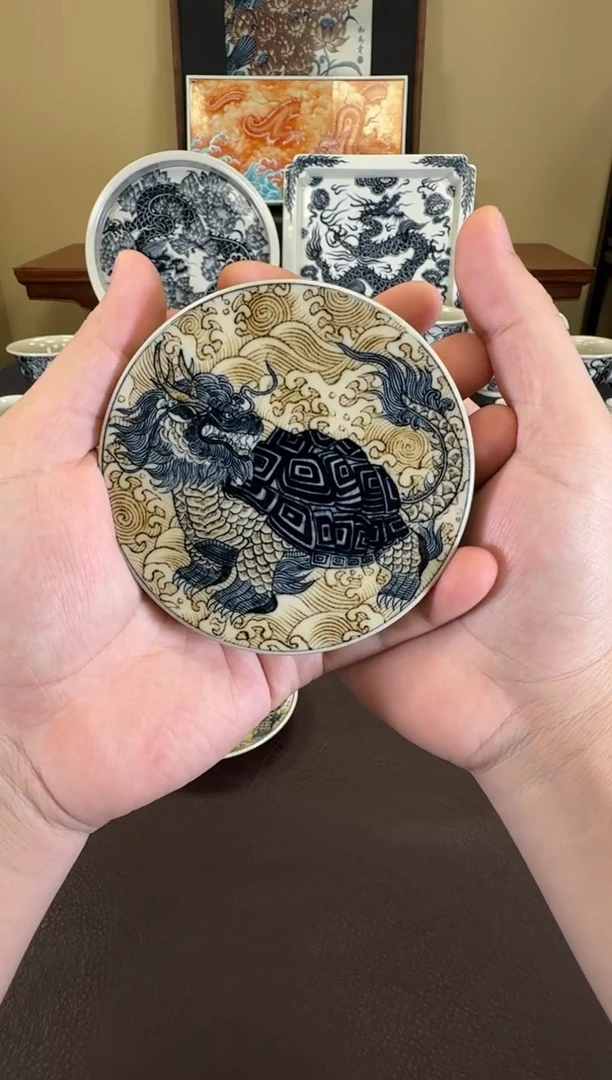 二号釉龙龟纹盖置