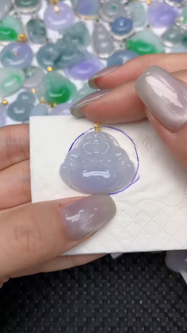 颈饰18K金镶嵌翡翠天然缅甸翡翠a货百元以上9元证书费自理