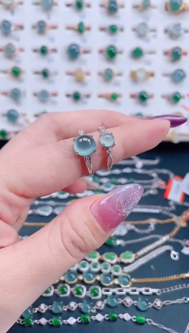 银S925镶嵌戒指翡翠天然翡翠