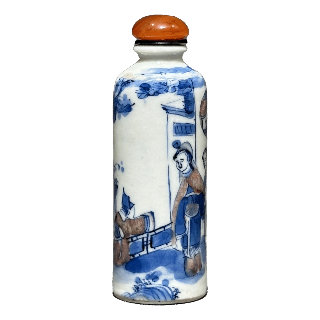 25016938y青花釉里红人物故事纹鼻烟壶