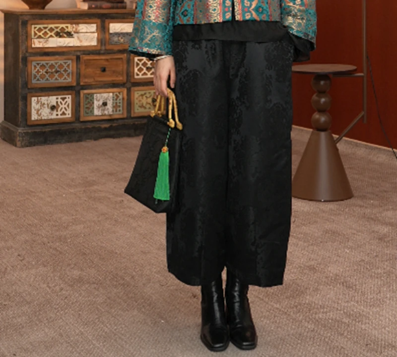 25-K19加棉【扶摇东方】新中式浮雕提花春秋新款花苞裤休闲百搭裤