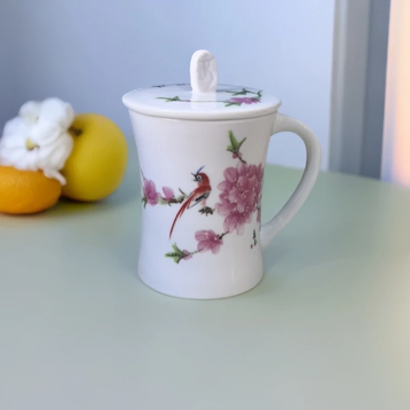景德镇陶瓷水点桃花小蛮腰办公杯