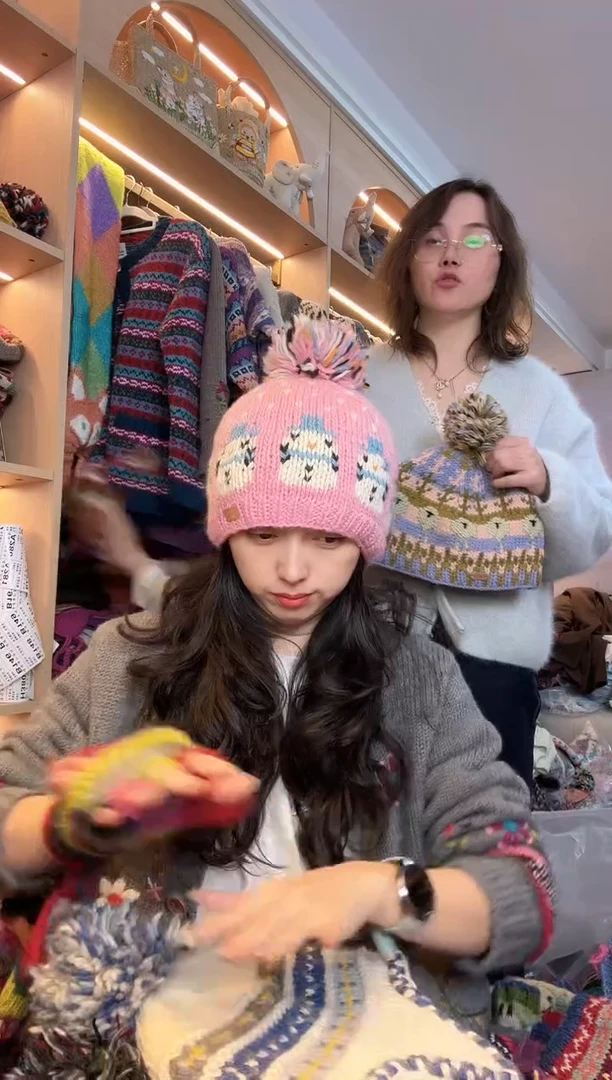 纯棉美利奴粉色雪人帽