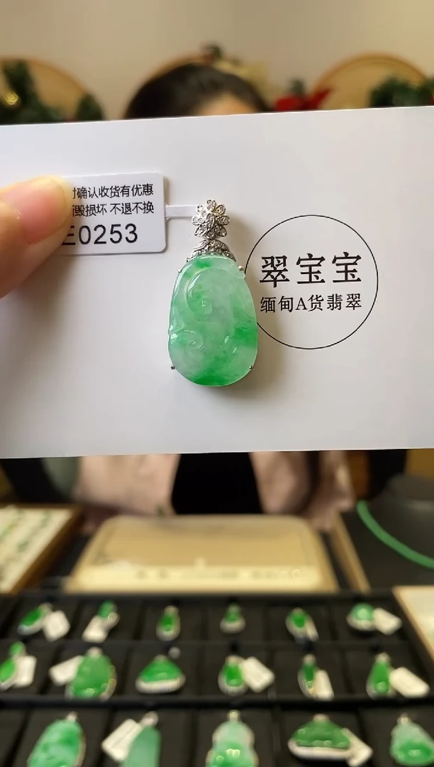 颈饰18K金镶嵌翡翠E0253 如意 含运营费