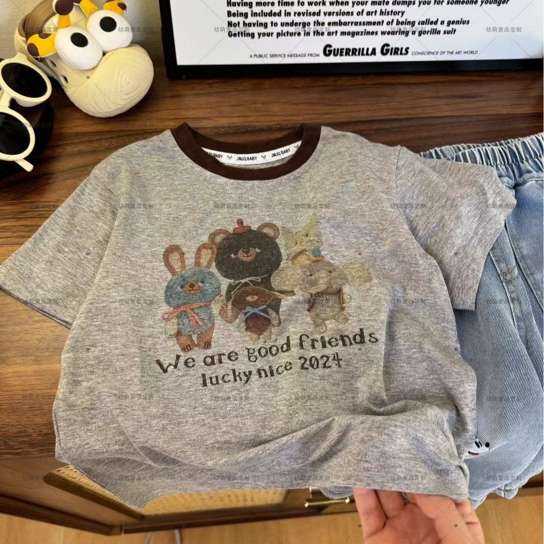 【JMJQ 25363-1】夏季新款儿童卡通字母印花休闲背心圆领短袖